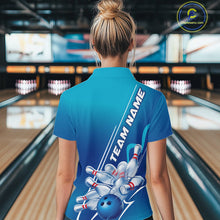 Load image into Gallery viewer, Custom Blue Bowling Pattern Bowling Team Women Quarter-Zip Shirts, Blue Bowling Jerseys IPHW9428