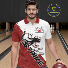 Load image into Gallery viewer, Cusom Red Strike Bowling Team Polo Shirts For Men, Bowling League Shirt Bowlers Outfit IPHW9259