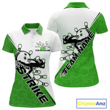 Load image into Gallery viewer, Cusom Green Strike Bowling Team Polo Shirt For Women, Bowling League Shirt Bowlers Outfit IPHW9261