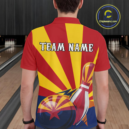 Custom Arizona Flag Bowling Team Polo Shirts For Men, Bowling Tournament Shirt IPHW9265