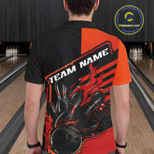 Load image into Gallery viewer, Custom Red Orange Flame Strike Bowling Polo Shirts For Men, Fire Bowling League Shirt IPHW9267