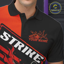 Load image into Gallery viewer, Custom Red Orange Flame Strike Bowling Polo Shirts For Men, Fire Bowling League Shirt IPHW9267