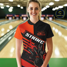 Load image into Gallery viewer, Custom Red Orange Flame Strike Bowling Women Quarter-Zip Shirt, Fire Bowling League Shirt IPHW9267