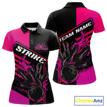 Load image into Gallery viewer, Custom Black And Pink Flame Strike Bowling Polo Shirts For Women, Bowling League Shirt IPHW9269
