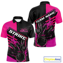 Load image into Gallery viewer, Custom Black And Pink Flame Strike Bowling Polo Shirts For Men, Fire Bowling League Shirt IPHW9269