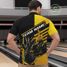 Load image into Gallery viewer, Custom Black And Gold Flame Strike Bowling Quarter-Zip Shirts For Men, Fire Bowling League Shirt IPHW9270