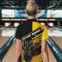 Load image into Gallery viewer, Custom Black And Gold Flame Strike Bowling Women Quarter-Zip Shirt, Bowling League Shirt IPHW9270
