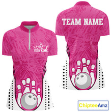 Load image into Gallery viewer, Custom Pink Camo Bowling Team Quarter-Zip Shirts For Women, Bowling Jerseys Bowler Outfit IPHW9596