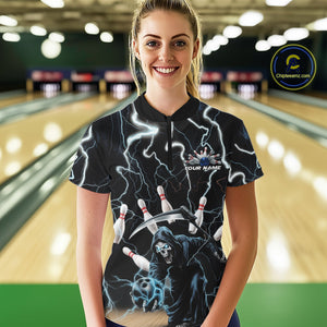 Custom Blue Lightning Grim Reaper Bowling Women Quarter-Zip Shirt, Halloween Outfit IPHW9796