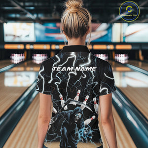 Custom Blue Lightning Grim Reaper Bowling Women Quarter-Zip Shirt, Halloween Outfit IPHW9796