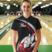 Load image into Gallery viewer, Custom Black And Red Bowling Team Jerseys, Bowler Uniform Bowling Women Quarter-Zip Shirt IPHW9276