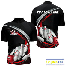 Load image into Gallery viewer, Custom Black And Red Bowling Team Jerseys, Bowler Uniform Bowling Quarter-Zip Shirts For Men IPHW9276