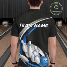 Load image into Gallery viewer, Custom Black Blue Bowling Team Jerseys, Bowler Uniform Bowling Polo Shirts For Men IPHW9277