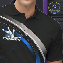 Load image into Gallery viewer, Custom Black Blue Bowling Team Jerseys, Bowler Uniform Bowling Polo Shirts For Men IPHW9277
