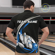 Load image into Gallery viewer, Custom Black Blue Bowling Team Jerseys, Bowler Uniform Bowling Quarter-Zip Shirts For Men IPHW9277
