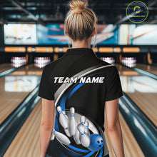 Load image into Gallery viewer, Custom Black Blue Bowling Team Jerseys, Bowler Uniform Bowling Women Quarter-Zip Shirts IPHW9277