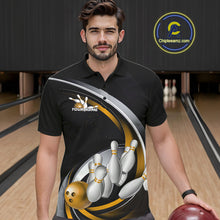 Load image into Gallery viewer, Custom Black Yellow Bowling Team Jerseys, Bowler Uniform Bowling Polo Shirts For Men IPHW9278