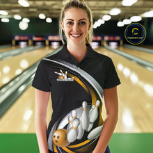 Load image into Gallery viewer, Custom Black Yellow Bowling Team Jerseys, Bowler Uniform Bowling Polo Shirts For Women IPHW9278
