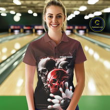 Load image into Gallery viewer, Custom Red Smoke Skull Bowling Polo Shirts For Women, Ghostly Halloween Bowling Outfit IPHW9520
