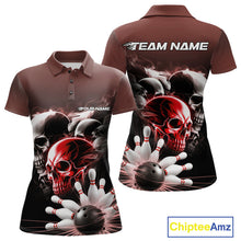 Load image into Gallery viewer, Custom Red Smoke Skull Bowling Polo Shirts For Women, Ghostly Halloween Bowling Outfit IPHW9520