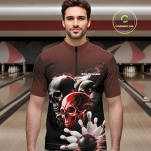 Load image into Gallery viewer, Custom Red Smoke Skull Bowling Quarter-Zip Shirts For Men, Ghostly Halloween Bowling Outfit IPHW9520