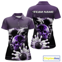 Load image into Gallery viewer, Custom Purple Smoke Skull Bowling Polo Shirts For Women, Ghostly Halloween Bowling Outfit IPHW9521