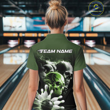 Load image into Gallery viewer, Custom Green Smoke Skull Bowling Women Quarter-Zip Shirt, Ghostly Halloween Outfit IPHW9522