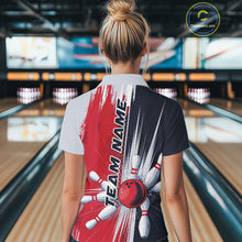 Load image into Gallery viewer, Custom Red, White And Blue Bowling Team Polo Shirts For Women, Bowling Jerseys IPHW9546