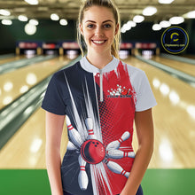 Load image into Gallery viewer, Custom Red, White And Blue Bowling Team Quarter-Zip Shirts For Women, Bowling Jerseys IPHW9546