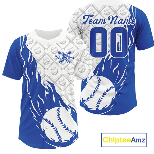 Custom Blue Flame Team Baseball Jerseys For Men, Baseball Lovers Team Uniform IPHW9591