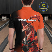 Load image into Gallery viewer, Custom Red Orange Dragon Flame Bowling Polo Shirts For Men, Bowling Tournament Shirt IPHW9330