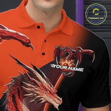 Load image into Gallery viewer, Custom Red Orange Dragon Flame Bowling Polo Shirts For Men, Bowling Tournament Shirt IPHW9330