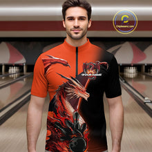 Load image into Gallery viewer, Custom Red Orange Dragon Flame Bowling Quarter-Zip Shirts For Men, Bowling Tournament Shirt IPHW9330