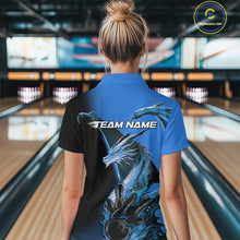 Load image into Gallery viewer, Custom Blue Dragon Flame Bowling Polo Shirts For Women, Bowling Tournament Shirt IPHW9331