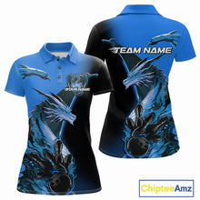 Load image into Gallery viewer, Custom Blue Dragon Flame Bowling Polo Shirts For Women, Bowling Tournament Shirt IPHW9331