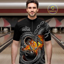 Load image into Gallery viewer, Custom Metal Chain Flame Dragon Bowling Quarter-Zip Shirts For Men, Bowlin Team Shirt IPHW9097