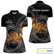 Load image into Gallery viewer, Custom Metal Chain Flame Dragon Bowling Quarter-Zip Shirts For Women, Bowlin Team Shirt IPHW9097