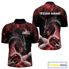 Load image into Gallery viewer, Custom Black And Red Fire Flame Dragon Bowling Quarter-Zip Shirt For Men, Dragon Bowling Jersey IPHW9821