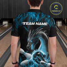 Load image into Gallery viewer, Custom Black And Blue Fire Flame Dragon Bowling Polo Shirt For Men, Dragon Bowling Jersey IPHW9822