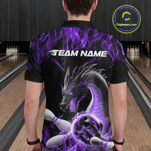 Load image into Gallery viewer, Custom Black And Purple Fire Flame Dragon Bowling Polo Shirt For Men, Dragon Bowling Jersey IPHW9823