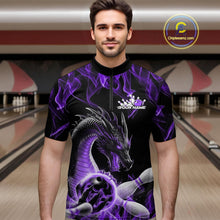 Load image into Gallery viewer, Custom Black And Purple Fire Flame Dragon Bowling Men Quarter-Zip Shirt, Dragon Bowling Jersey IPHW9823