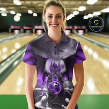 Load image into Gallery viewer, Custom Purple Thunder Lightning Dragon Bowling Polo Shirts For Women, Team Uniform IPHW9104