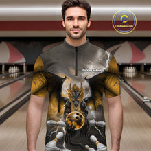 Load image into Gallery viewer, Custom Yellow Thunder Lightning Dragon Bowling Quarter-Zip Shirts For Men, Team Uniform IPHW9105