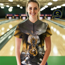 Load image into Gallery viewer, Custom Yellow Thunder Lightning Dragon Bowling Women Quarter-Zip Shirts, Team Uniform IPHW9105