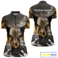 Load image into Gallery viewer, Custom Yellow Thunder Lightning Dragon Bowling Women Quarter-Zip Shirts, Team Uniform IPHW9105