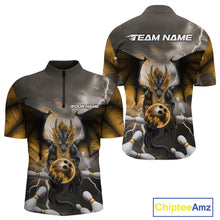 Load image into Gallery viewer, Custom Yellow Thunder Lightning Dragon Bowling Quarter-Zip Shirts For Men, Team Uniform IPHW9105
