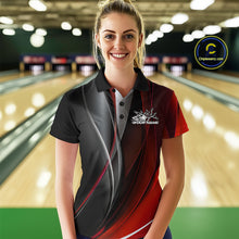 Load image into Gallery viewer, Custom Black And Red Dragon Bowling Polo Shirts For Women, Dragon Bowling Jersey IPHW9342
