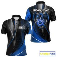 Load image into Gallery viewer, Custom Black And Blue Dragon Bowling Polo Shirts For Men, Dragon Bowling Jersey IPHW9343