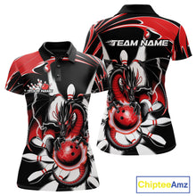 Load image into Gallery viewer, Custom Black And Red Dragon Bowling Women Polo Shirts, Dragon Bowling Team Jerseys IPHW9108