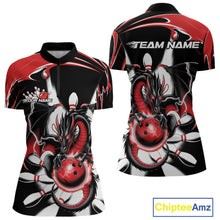 Load image into Gallery viewer, Custom Black And Red Dragon Bowling Women Quarter-Zip Shirts, Dragon Bowling Team Jerseys IPHW9108
